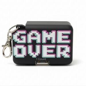 Gems Novelty USB-A wall charger Figural "GAME OVER" Keychain New Sealed Package.
